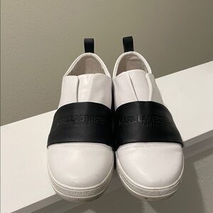 Karl Lagerfeld White Sneakers with Black Band size 7.5 run big leather